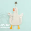 White goose hanging hand towel in soft plush coral fleece, 23x32cm for bathroom use - Goose Style / White