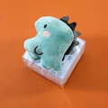 Mint green cartoon dinosaur plush toy gift set with soft blue towel in transparent box - Dinosaur Style / Style in Gift Presentation / Blue