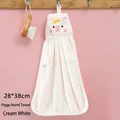 Cream white piglet cartoon hand towel made of soft coral fleece with hanging loop, 28x38cm - Piggie Style / Off White