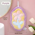 Absorbent coral fleece hand towel with purple trim and yellow flower pattern for kitchen - Tulip Style / Purple
