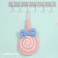 Cute lollipop-shaped pink microfiber hand towel with blue bow and hanging loop - Lollipop Style / Pink