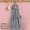 Classic grey piggy hand towel made of absorbent coral fleece with hanging loop 28x38cm - Piggie Style / Gray