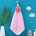 Pink absorbent coral fleece hand towel with watermelon decor and green dinosaur hook - Watermelon Style / Pink
