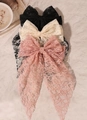 Elegant lace bow spring clips set in black, cream white and pink with long ribbons - Three-Piece Set