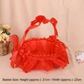 Cesto per damigella di nozze in raso rosso con bordi in pizzo e nastro decorativo - Rosso con Bordo Dorato