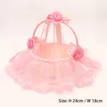 Cesto nuziale rosa fatto a mano con rose di raso e raffinato bordo in tulle - Stile Maglia Lunga Rosa