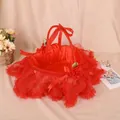 Cesto per damigella in raso rosso con pizzo e fiocchi floreali 22x23cm - Rosso Acceso Maglia Lunga