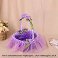 Purple wedding flower girl basket with lace ruffles and ribbon bows, size 23cm x 21cm - Purple Heart Shape Soft Mesh