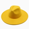 Classic bright yellow wool fedora hat with flat brim for men and women in minimal style - One Size / Yellow