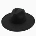 Classic wide brim black wool fedora hat for men and women featuring a flat brim design - One Size / Black