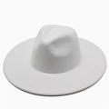 Top view of white wide-brim felt fedora hat with classic indented crown for autumn fashion - One Size / White