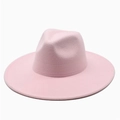 Detail of elegant light pink wide brim wool fedora hat with matte finish and classic crown - One Size / Pink