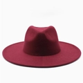Close-up of a burgundy wool fedora hat with a flat brim and reinforced stitching detail - One Size / Burgundy