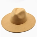 Detail view of the smooth texture and flat brim of a camel wool fedora jazz hat - One Size / Khaki