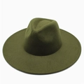Close-up of deep green wool fedora hat with a wide flat brim and classic indented crown - One Size / Army Green