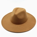 Top-down view of a brown wide-brim wool fedora hat with classic indented crown design - One Size / Camel