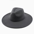 Top view of a classic black wide-brimmed wool fedora hat with a grooved crown design - One Size / Dark Gray