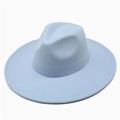 Detailed top view of light blue wide brim felt fedora hat with a classic dented crown - One Size / Sky Blue