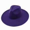 Macro detail of high-quality dark purple wool felt fedora with a flat wide brim - One Size / Purple