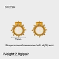 Detail of 15mm sunflower stud earrings with gold plating and white opal center stones - Sunflower Rhinestone Stud Earrings (DFE290)