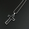 Detail of gothic silver cross pendant with black enamel inlay and box chain texture - Xl0455* Chain Length 60cm