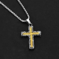 Detail of vintage bicolor cross pendant with silver hammered texture and gold center inlay - Xl0198* Chain Length 60cm