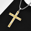 Hip hop cross pendant necklace with double-layer silver and gold finish box chain - Xl0103* Chain Length 60cm