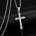 Silver hip hop cross necklace with sparkling rhinestones and venetian box chain - Xl0429* Chain Length 60cm