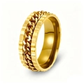 Gold plated stainless steel rotatable chain ring with fluted edges for stress relief - Gold Ring + Gold Chain