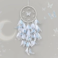 Dreamcatcher wall hanging in white and light blue with feathers and butterfly decor - Finished Product / White Butterfly Love Flower