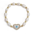 Baroque pearl bracelet with gold beads and heart-shaped evil eye zircon charm - Pave Heart Evil Eye Pendant