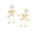 Golden skeleton earrings with white pearl inlay in a creative punk fashion style - Artificial Pearl Style / Gold