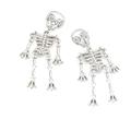 Gothic silver skeleton earrings with white pearl inlay and flexible movable limbs - Silver Artificial Pearl Style / Silver