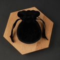 Elegant black velvet drawstring jewelry pouch with ruffled edges for rings and earrings - Black