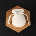 Beige velvet drawstring jewelry pouch with scalloped edges for rings and earrings - Off White