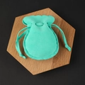 Mint green double-sided velvet drawstring jewelry pouch with scalloped edges for rings - Lake Blue