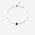 S925 sterling silver halo bracelet with a round blue sapphire stone and extension chain - 50 Points Sapphire Color Bracelet