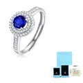 Elegant S925 silver ring featuring a blue sapphire gemstone and halo of white diamonds - 50 Points Sapphire Color Ring (With Certificate Box)