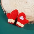 Detail of mini red knitted gloves with white heart embroidery for Christmas decoration - Red Knitted Gloves with White Heart / 5cmx4cm