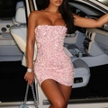 Elegantes trägerloses Mini-Bodycon-Kleid mit rosa Pailletten für Cocktailpartys - S / Kleider / Rosa