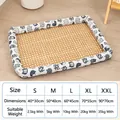 Size chart for summer pet cooling mat with woven straw texture and blue cat patterns - S / 40*30cm / White Lucky Cat
