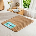 Breathable woven bamboo cooling mat for pets with a cute panda patch for summer - Blue Panda / Xxl Size 90*70cm (recommended For Those Under 70 Catties)