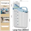A 2800ml large clear plastic pet food storage container with a blue handle lid and scale - Sky Blue Large