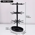 Rotating black 3-tier jewelry rack for earrings and necklaces with a bottom tray - New Triple Layer Rotating Style / Black