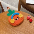 Cute carrot plush coin purse and earphone organizer bag with cartoon face and green leaves - Earphone Persimmon Coin Purse / Approximately 815cm