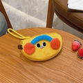 Cute yellow semicircular plush fruit coin purse with cartoon embroidery and a wrist strap - Headphones Banana Coin Purse / Approximately 815cm
