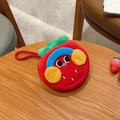 Cute strawberry plush coin purse featuring a cartoon face and a red carrying strap - Earphone Strawberry Coin Purse / Approximately 815cm