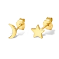 Orecchini a perno asimmetrici in argento S925 dorato con stella e luna design - Coppia Asimmetrica Stella Luna / Oro