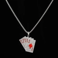 Collier hip hop avec pendentif cartes de poker et cristaux blancs sur chaîne argent - Quinte Flush Rouge [Pendentif Uniquement Sans Chaîne]