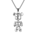 Punk graffiti teddy bear pendant necklace in silver finish with S925 engraved detail - Small Letter Bear (70CM Titanium Steel Chain)